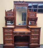 CARVED VICTORIAN WALNUT DRESSING TABLE ,   PRICE:POA {152CM X 65 X 198H}