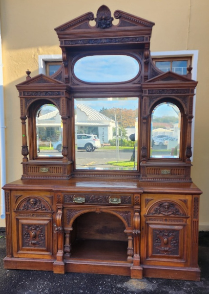 VICTORIAN CARVED WALNUT SIDEBOARD BUFFET   PRICE: POA; {216CM X 74 X 295 H}