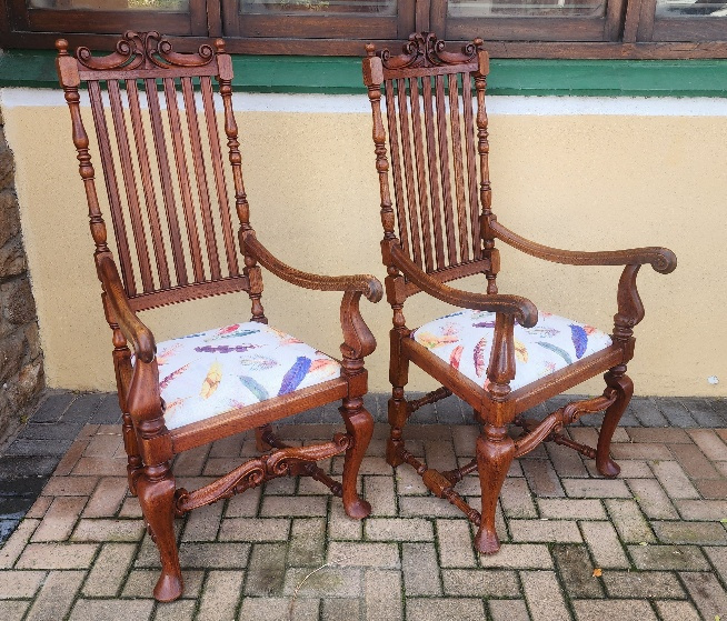 PAIR OF HANDSOME CARVED THRONE CHAIRS   PRICE: R6750.00 PR