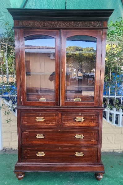 HANDSOME ROSEWOOD MILITARY STYLE CABINET, PRICE: R39500.00 ; {120CM X 50 X 210H}