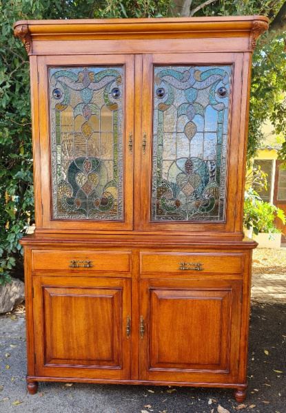 HANDSOME MAHOGANY LEAD GLASS LIBRARY CABINET   PRICE: R17500.00 ; {144CM X 56 X 215H}
