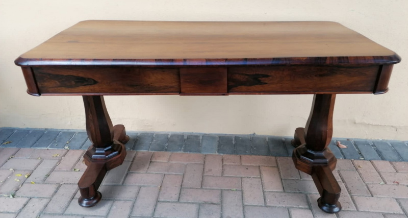 ROSEWOOD 2 DRAWER LIBRARY TABLE   PRICE: R22950.00 ; {120CM X 75 X 76H}