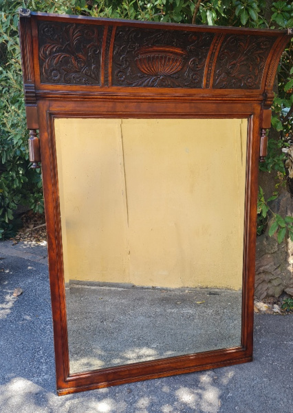 CARVED MAHOGANY BEVELLED MIRROR   PRICE: R12000.00 ; {110CM X 157H}