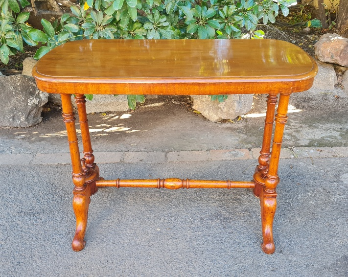MAHOGANY INLAID OCCASSIONAL TABLE   PRICE: R4950.00 ; {87CM X 44 X 68H}